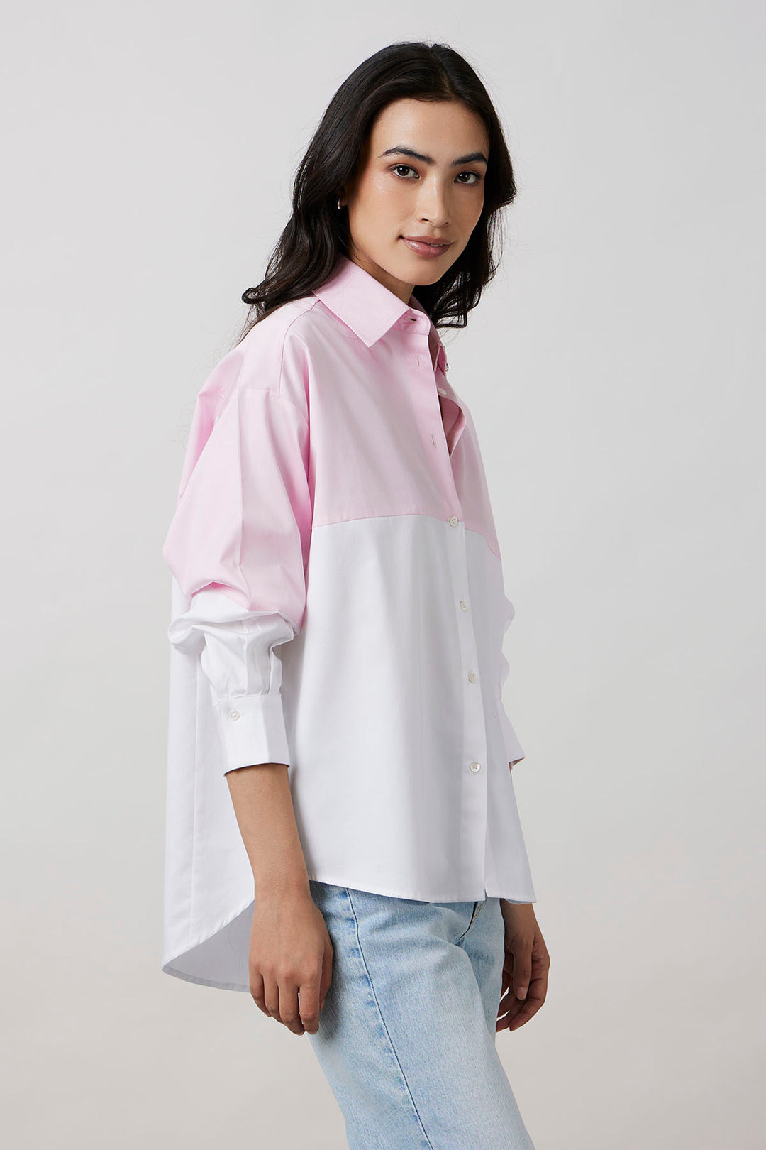 Pastel Pink Block Shirt with Swarovski Collar