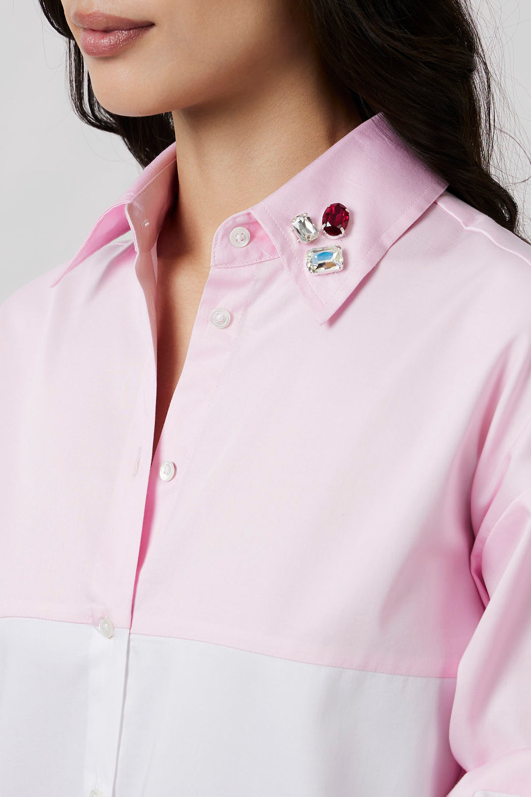 Pastel Pink Block Shirt with Swarovski Collar