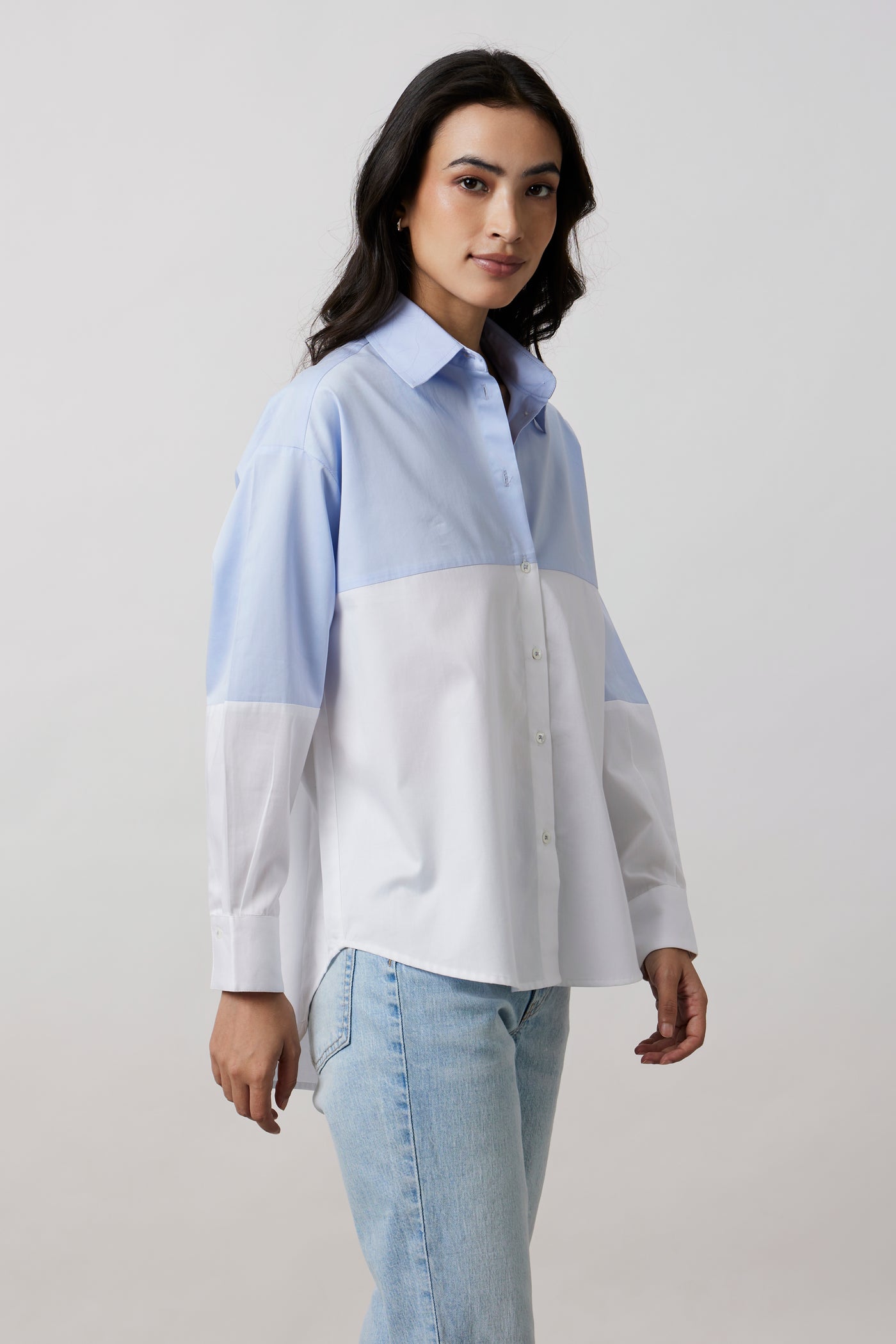 Sky Blue Block Shirt with Swarovski Collar