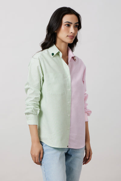 Pastel Stripes Swarovski Collar Shirt