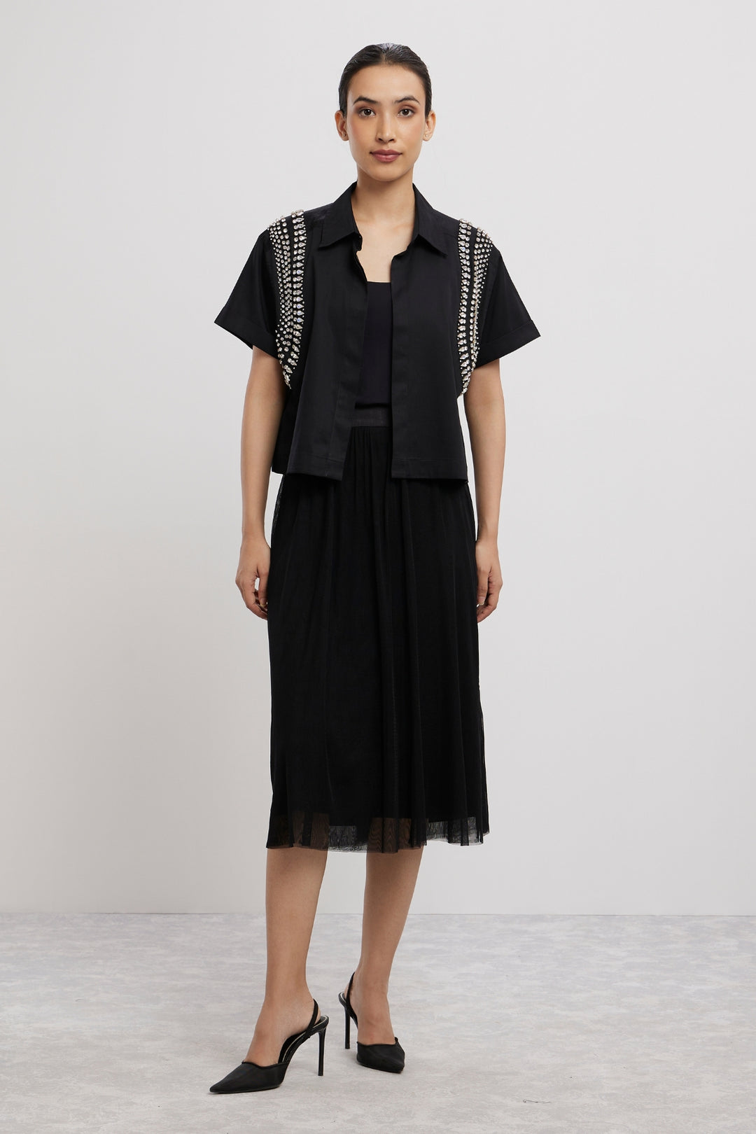 BLACK SWAROVSKI CROP JACKET - PALLAVI SWADI  
