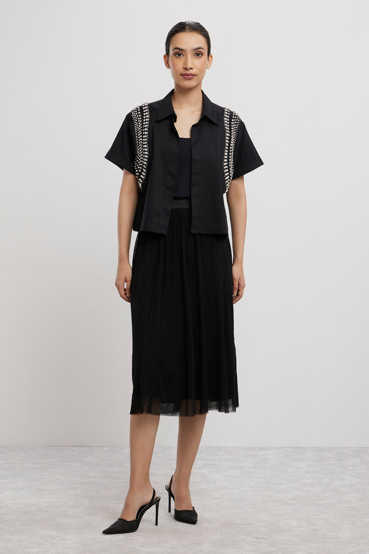 BLACK SWAROVSKI CROP JACKET - PALLAVI SWADI  