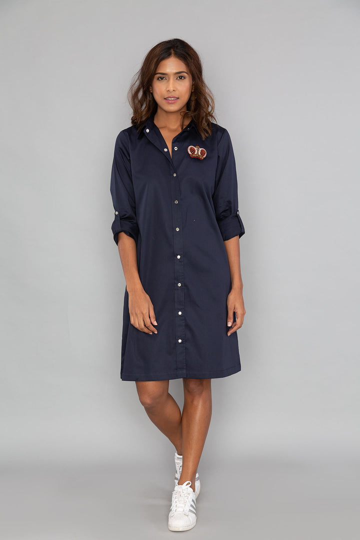 Navy Shirt Dress with PLV Brooch