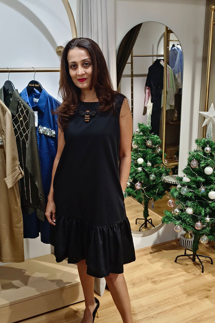 Black Swarovski Beetle Short Dress