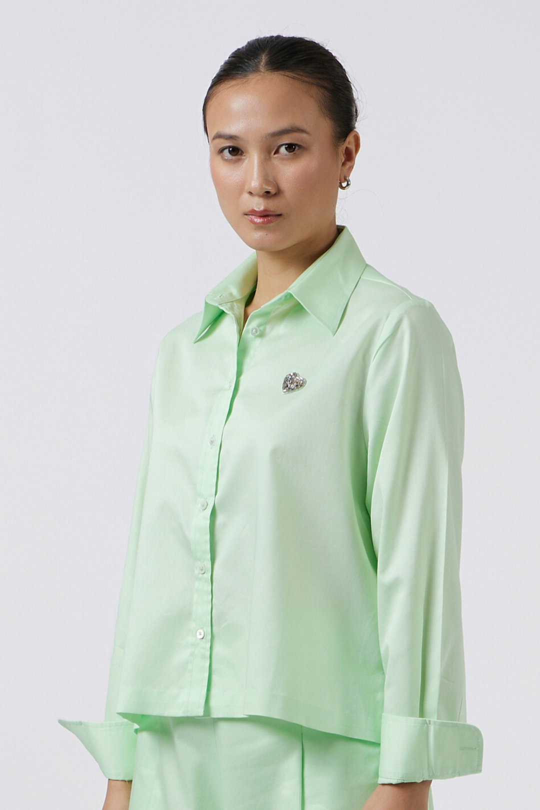 SWAROVSKI HEART LIME GREEN CROP SHIRT