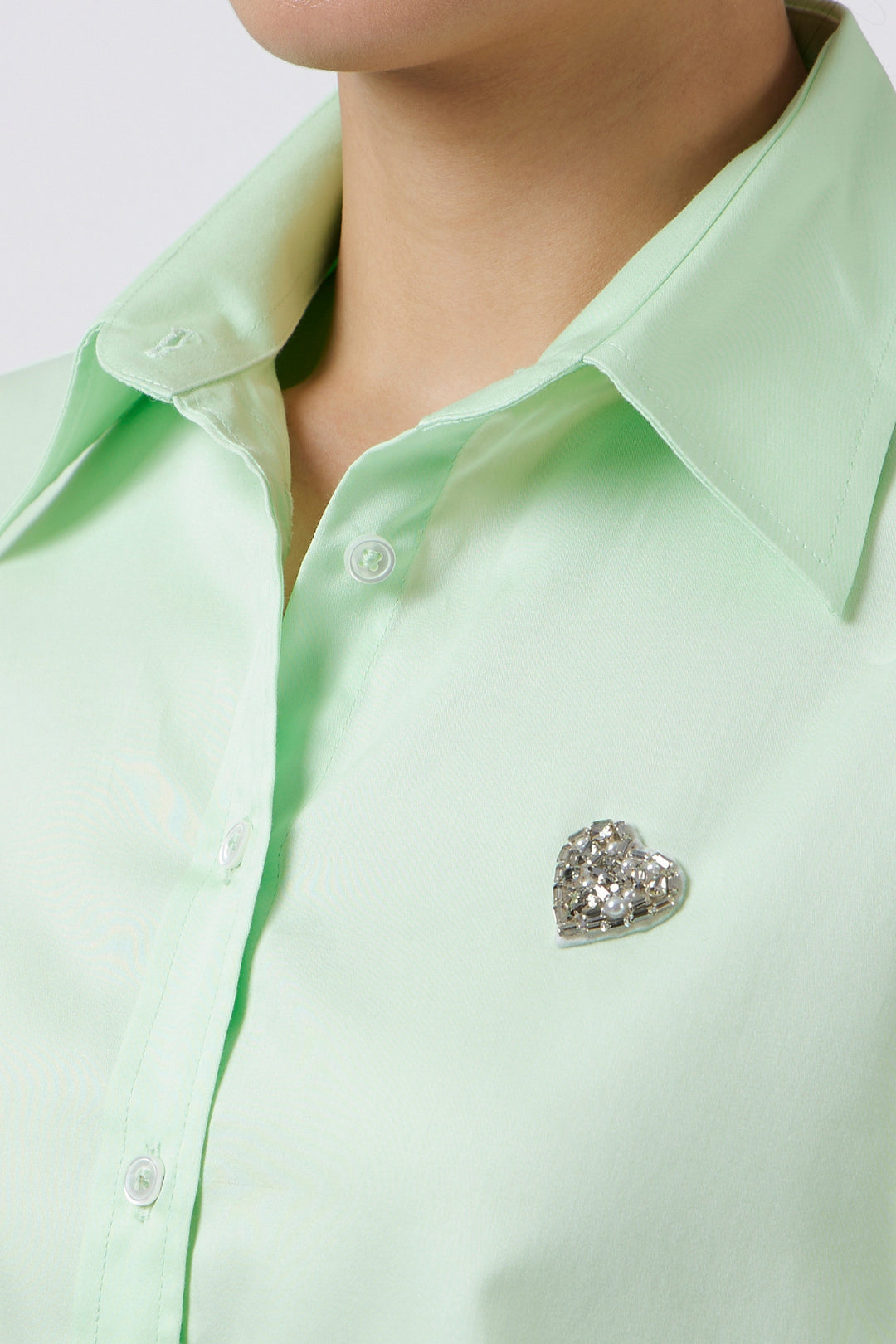 SWAROVSKI HEART LIME GREEN CROP SHIRT