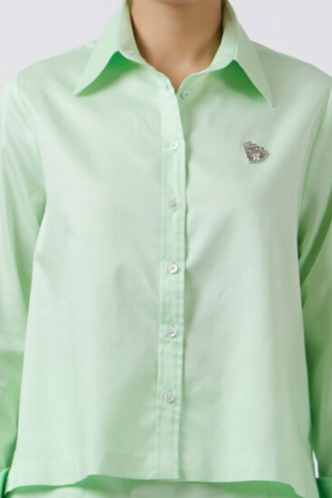 SWAROVSKI HEART LIME GREEN CROP SHIRT