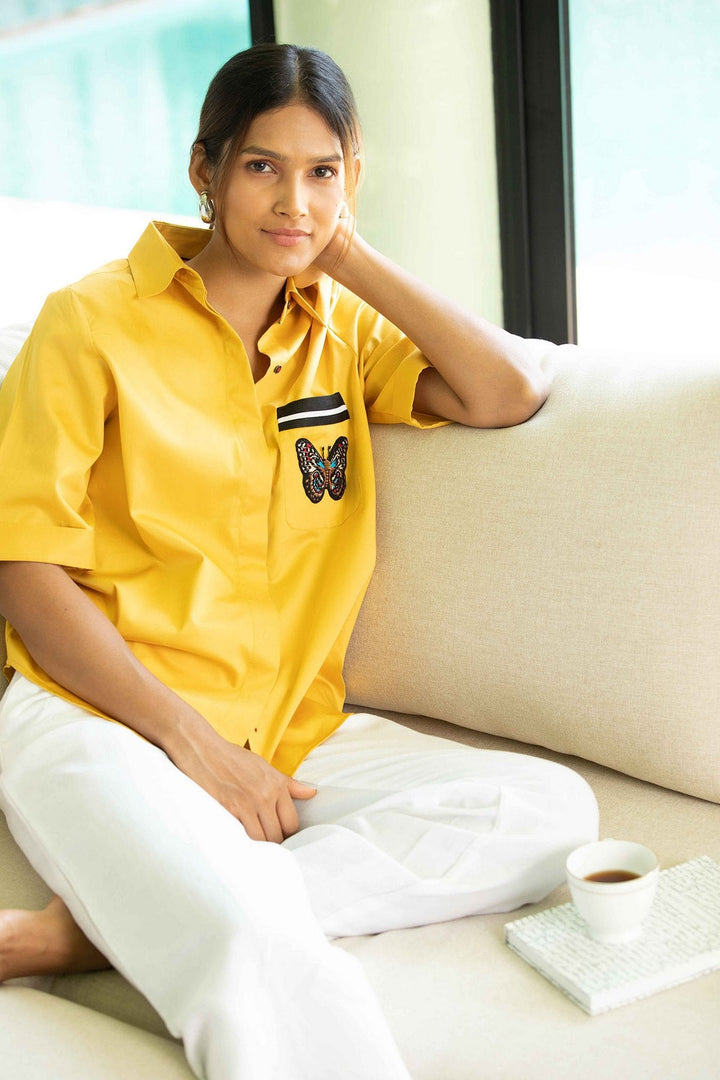 PLV Garden Canary Yellow Butterfly Shirt