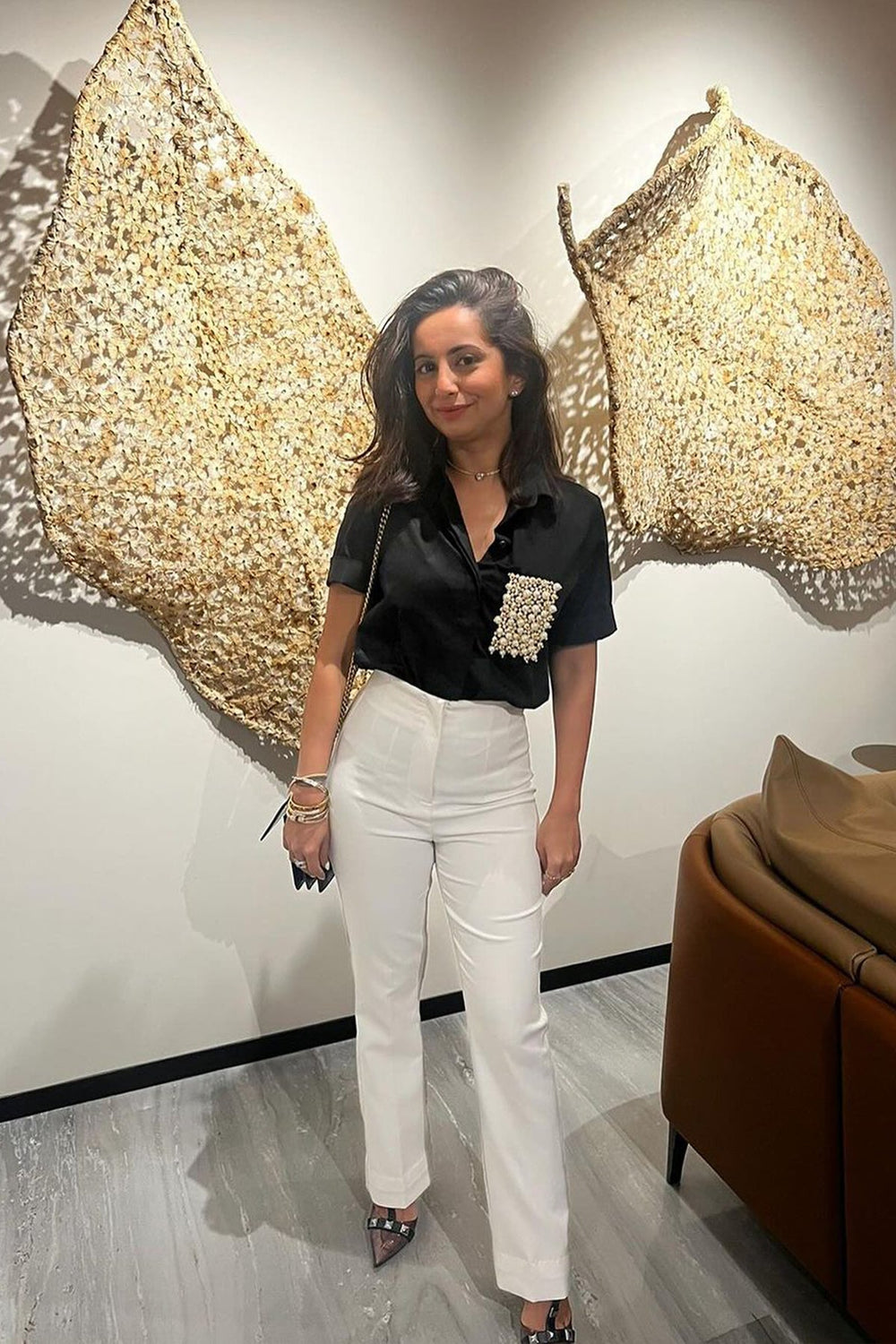 Black Audrey Pearl Pocket Shirt - PALLAVI SWADI  