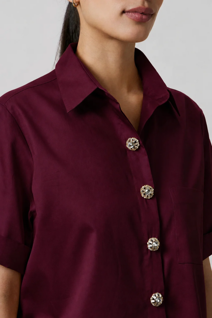 Burgundy Crystal Button Shirt
