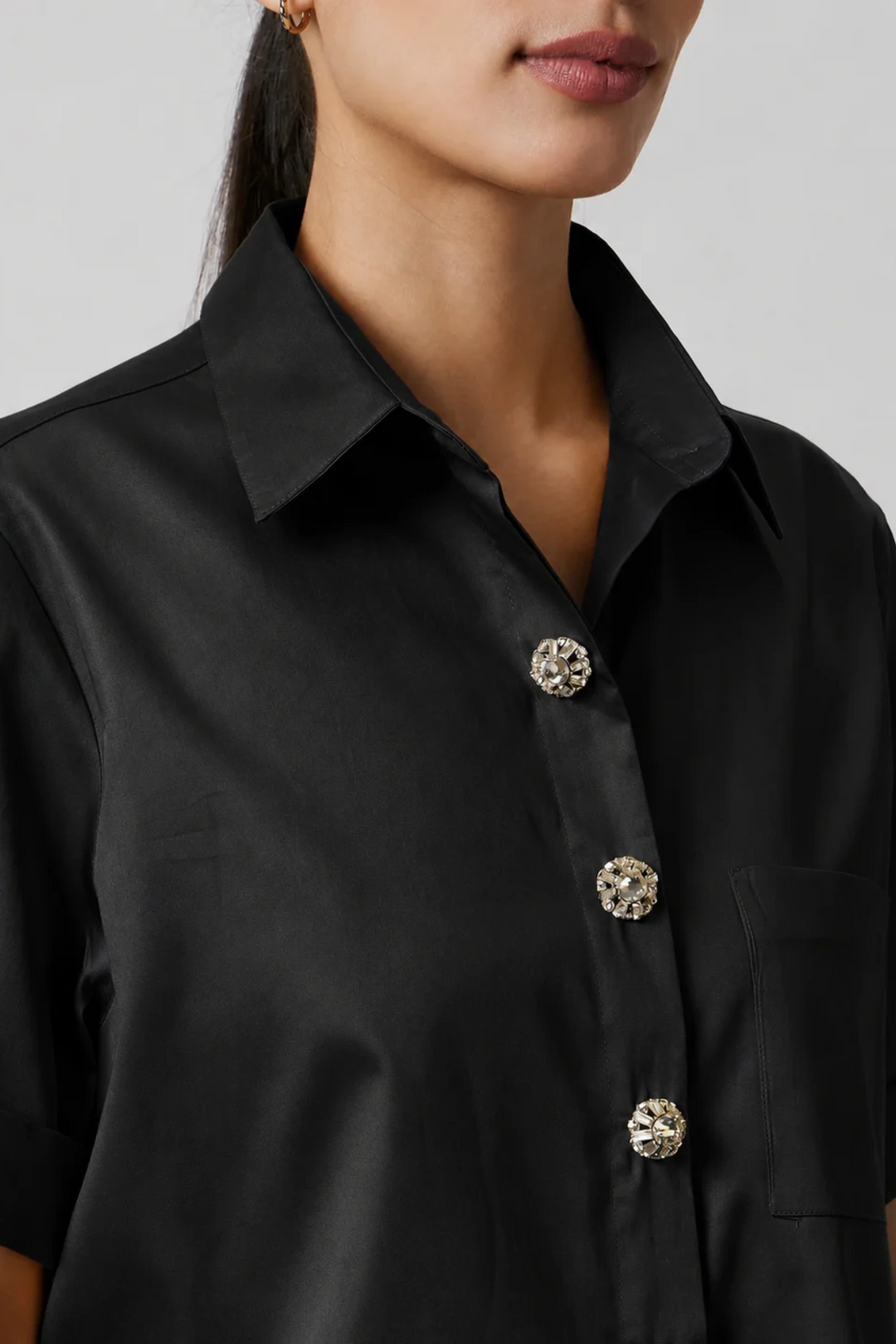 Black Crystal Button Shirt