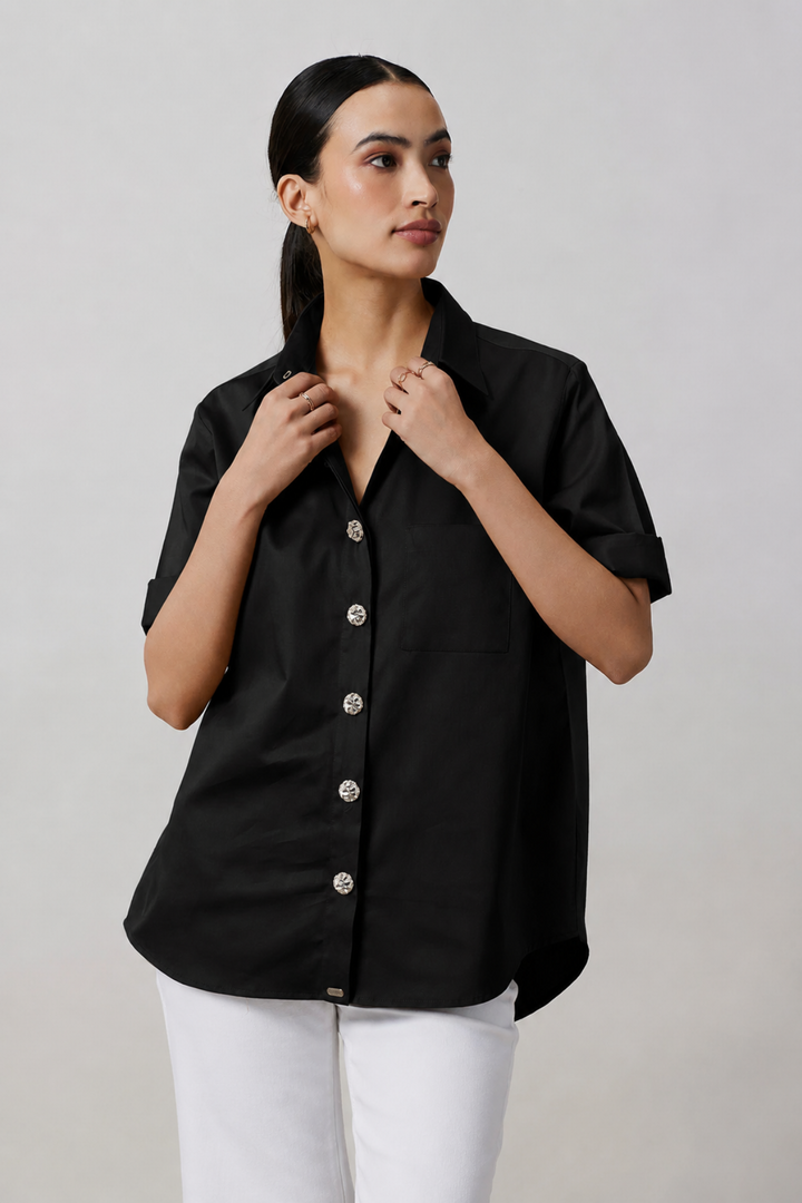 Black Crystal Button Shirt
