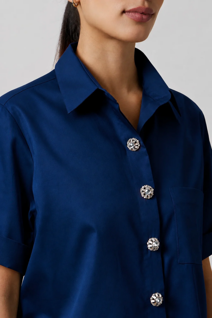 Midnight Blue Crystal Button Shirt
