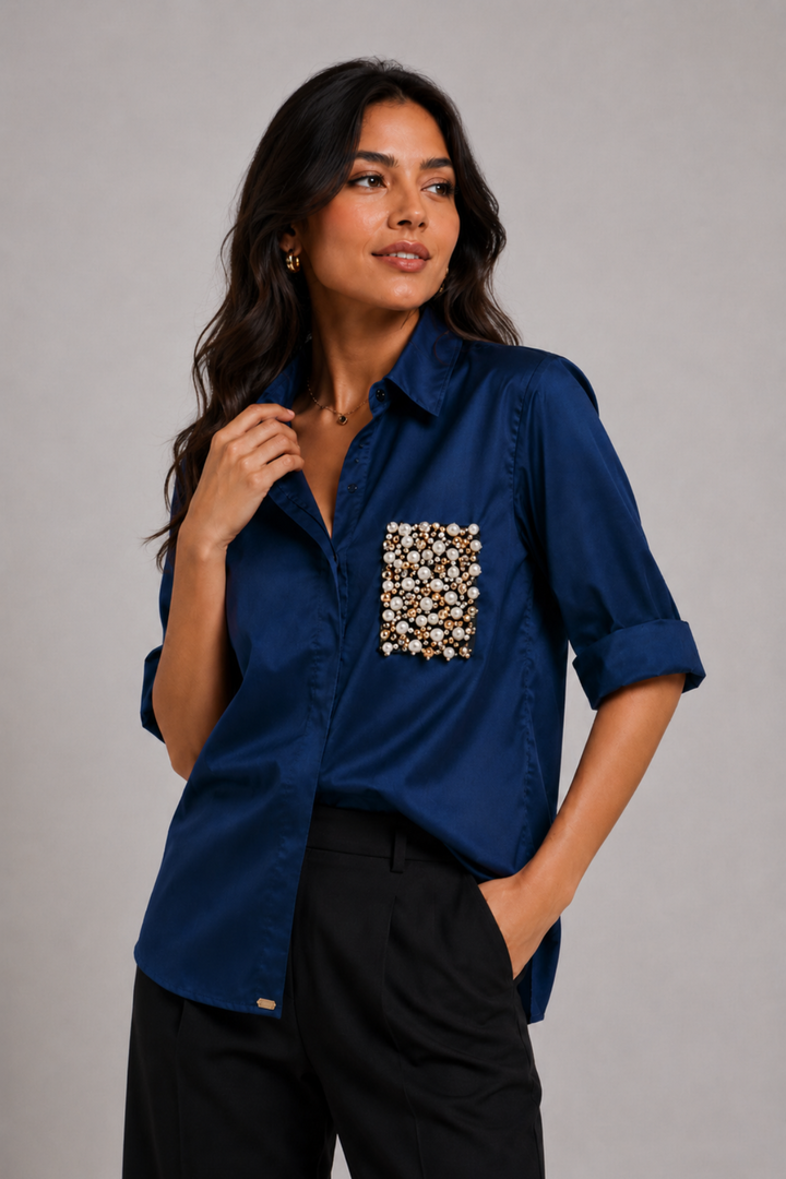 Midnight Blue Pearl Pocket Shirt