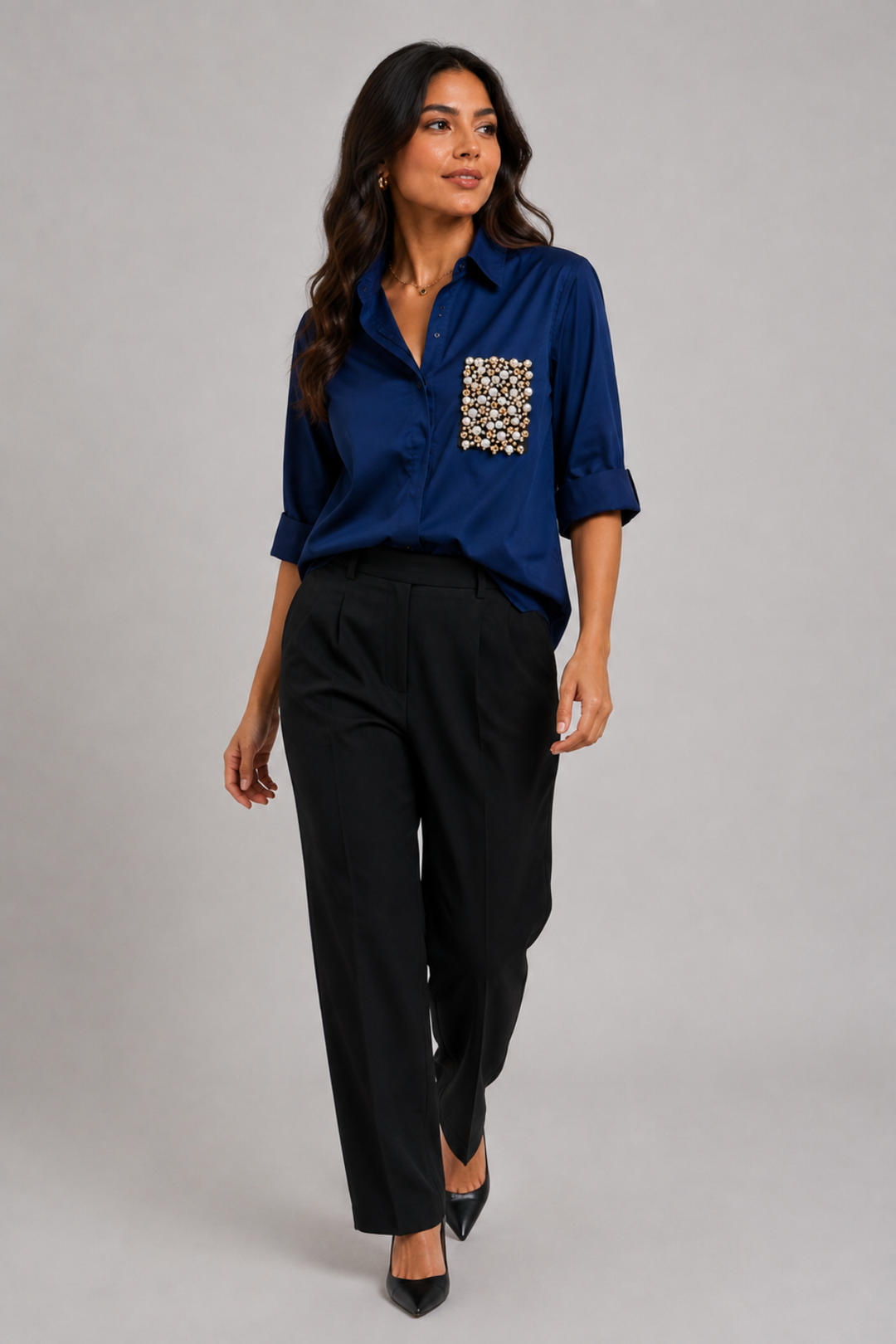Midnight Blue Pearl Pocket Shirt