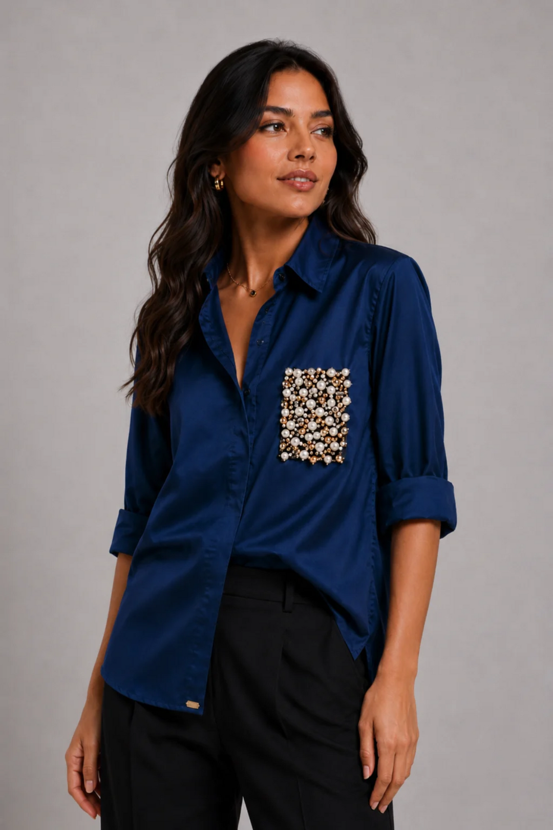 Midnight Blue Pearl Pocket Shirt