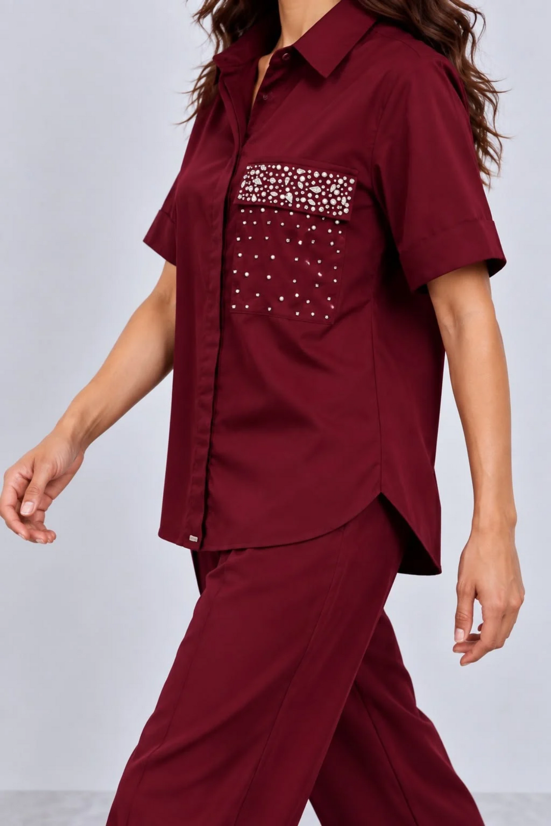 Burgandy Pearl Crystal Flap Pant Set