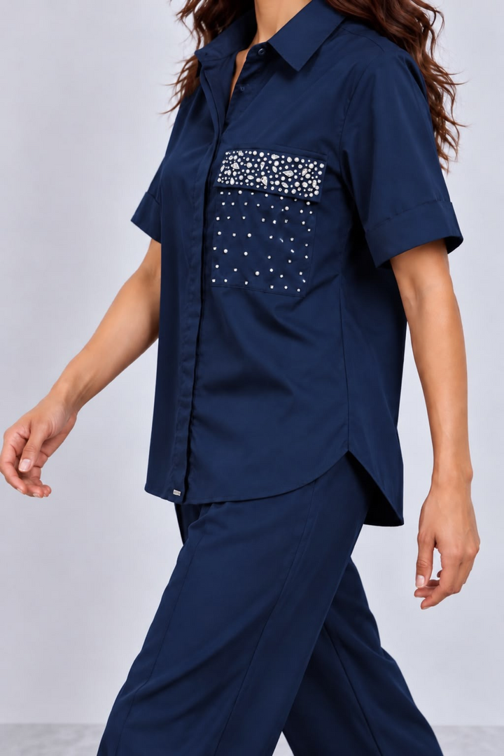 Midnighnt Blue Pearl Crystal Flap Pant Set