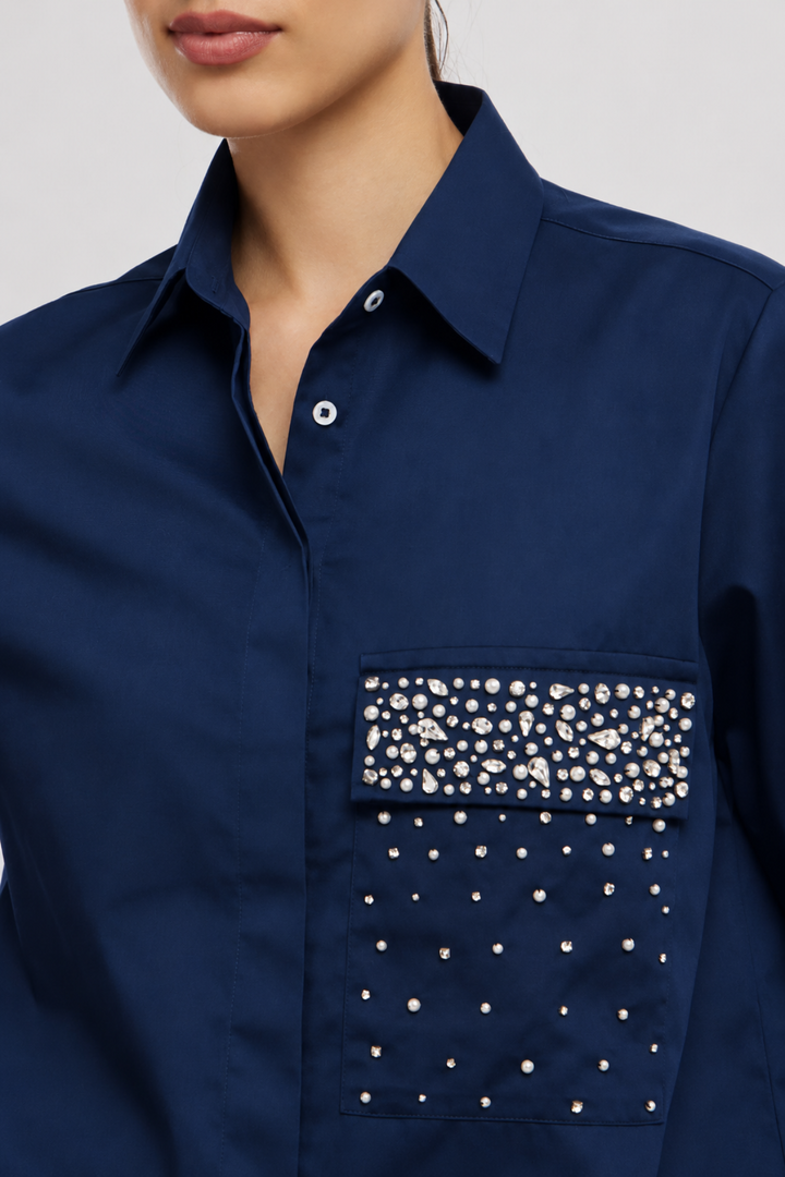 Midnighnt Blue Pearl Crystal Flap Pant Set