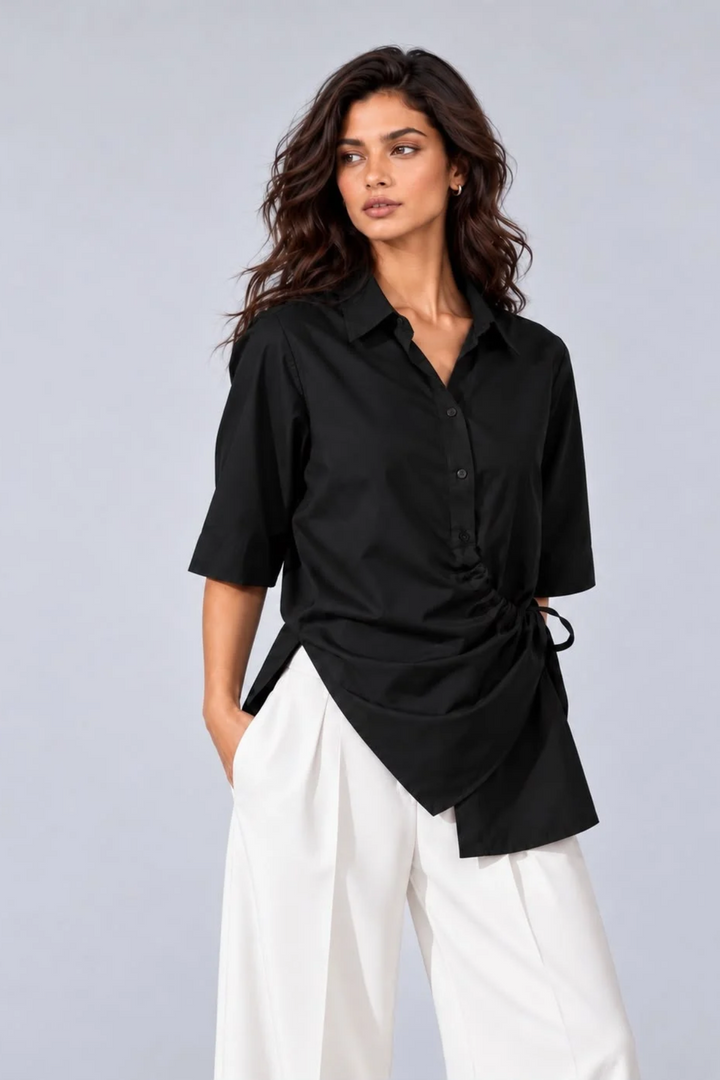 Wrap & Tie Black Shirt