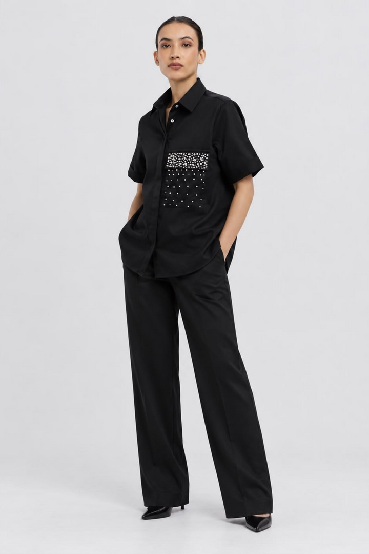 Black Pearl Crystal Flap Pant Set