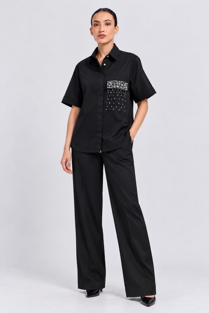 Black Pearl Crystal Flap Pant Set
