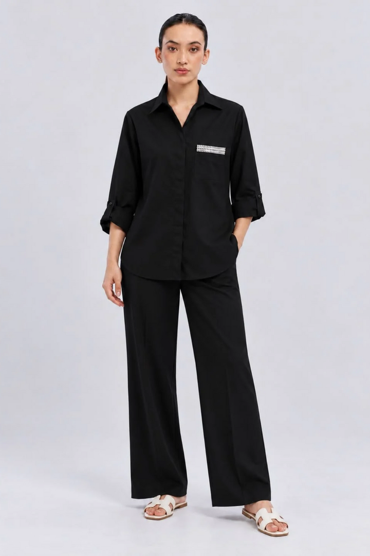 Black Pearl Strip Pocket Pant Set