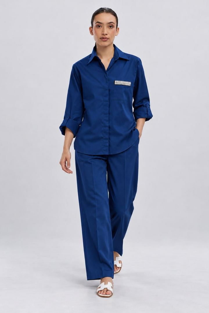 Midnight Blue Pearl Strip Pocket Pant Set