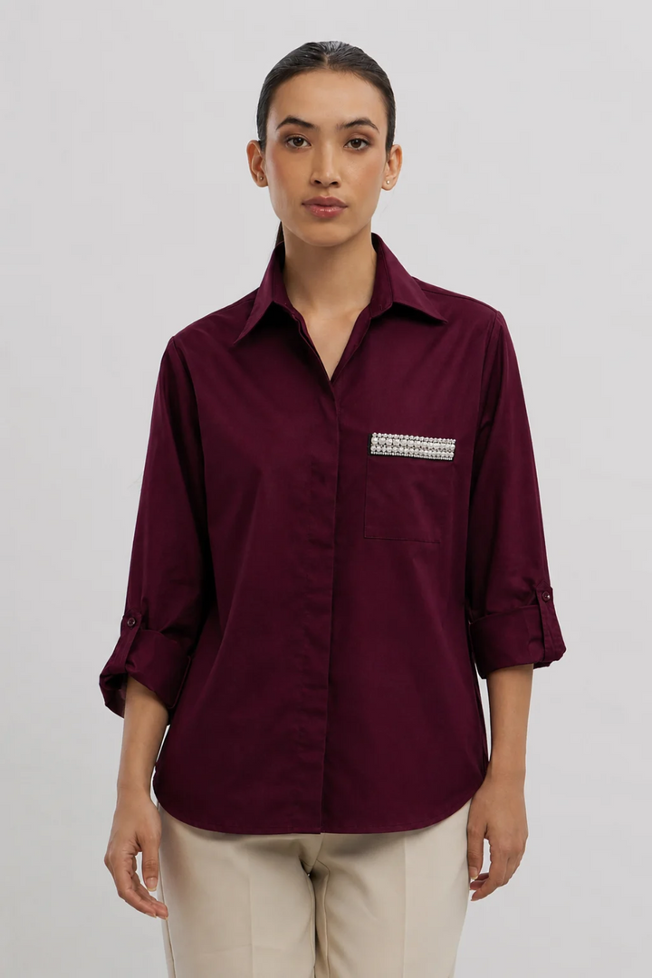 Burgundy Pearl Strip Pocket Shirt