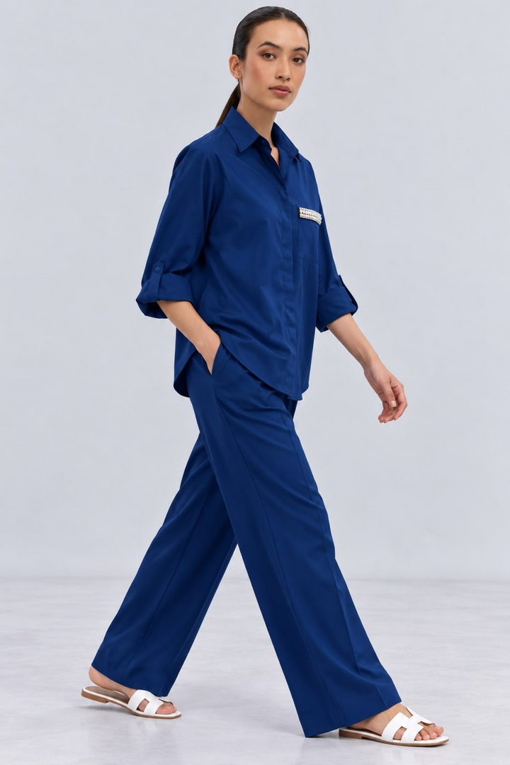 Midnight Blue Pearl Strip Pocket Pant Set