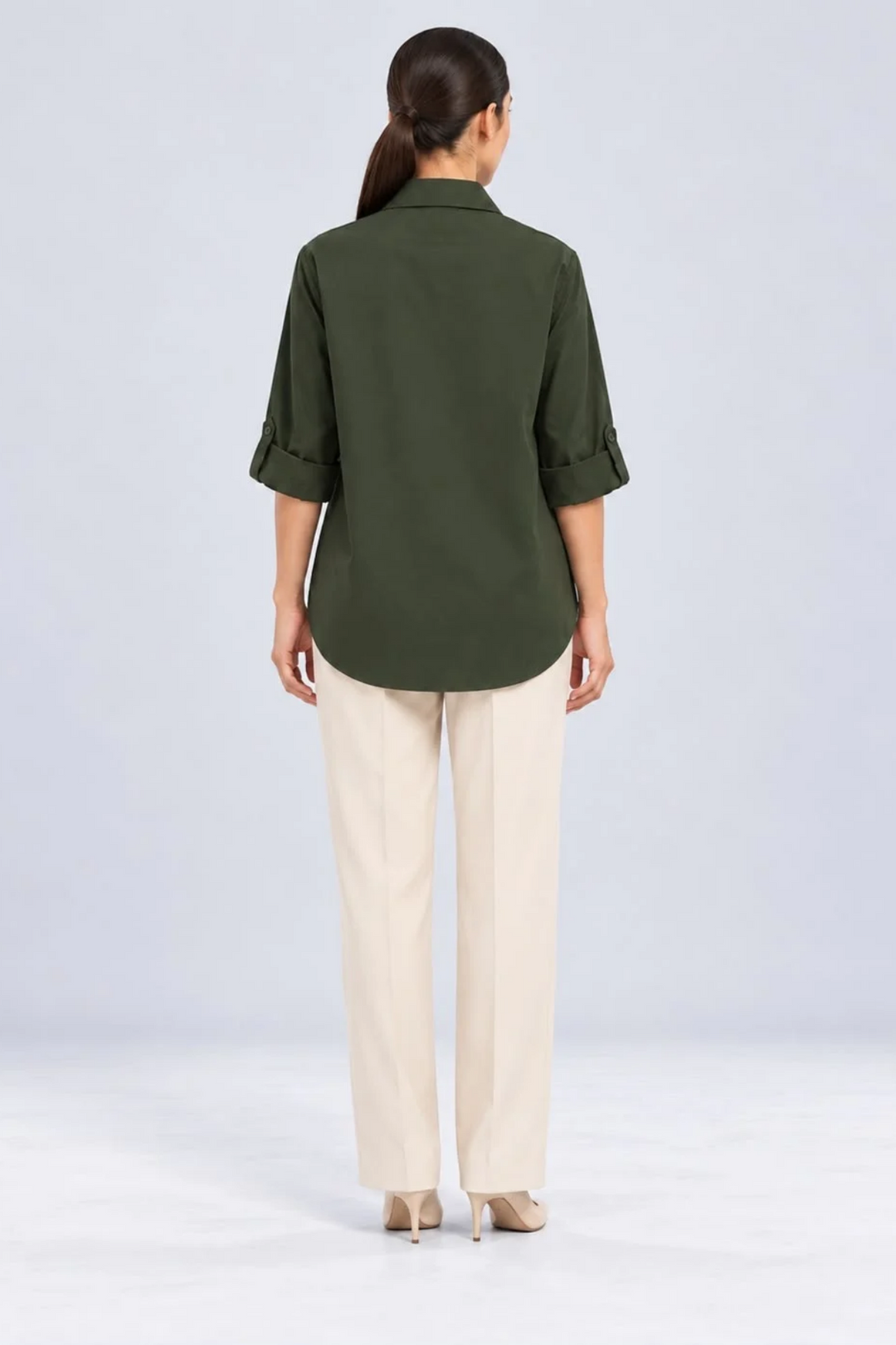 Olive Pearl Strip Pocket Shirt