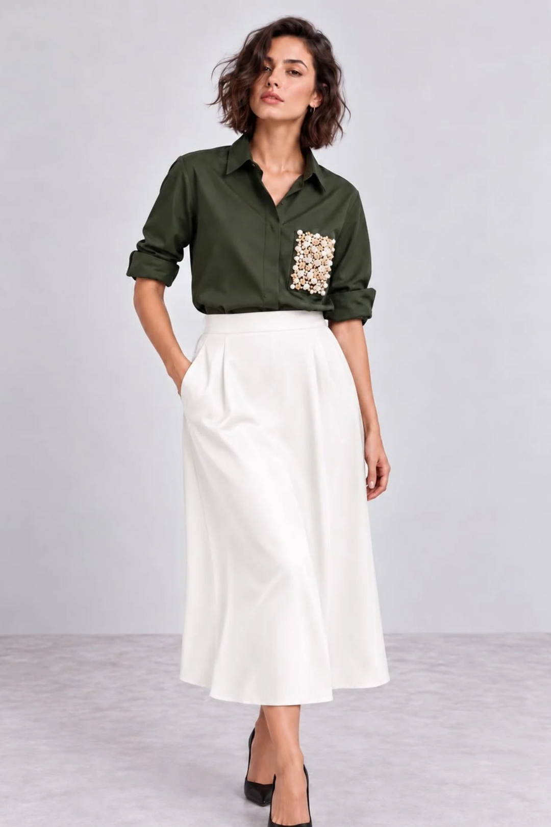 Olive Pearl Pocket Shirt