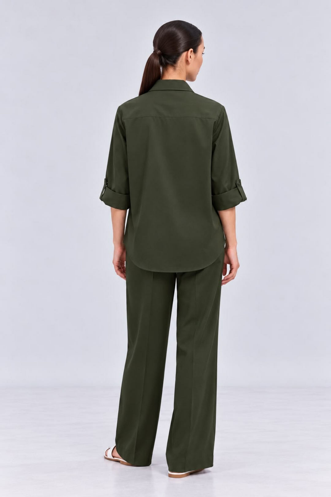 Olive Pearl Strip Pocket Pant Set