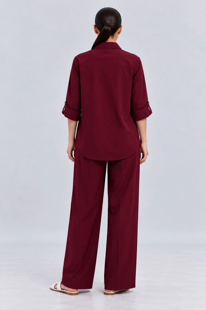 Burgundy Pearl Strip Pocket Pant Set