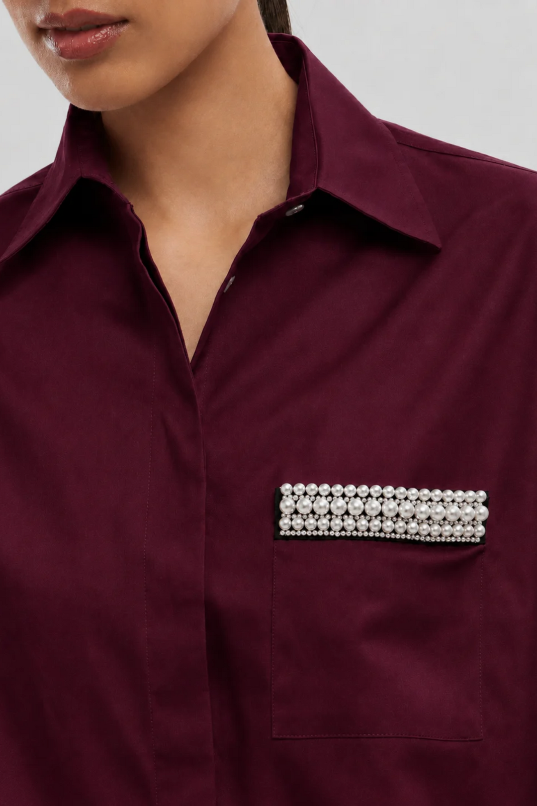 Burgundy Pearl Strip Pocket Shirt