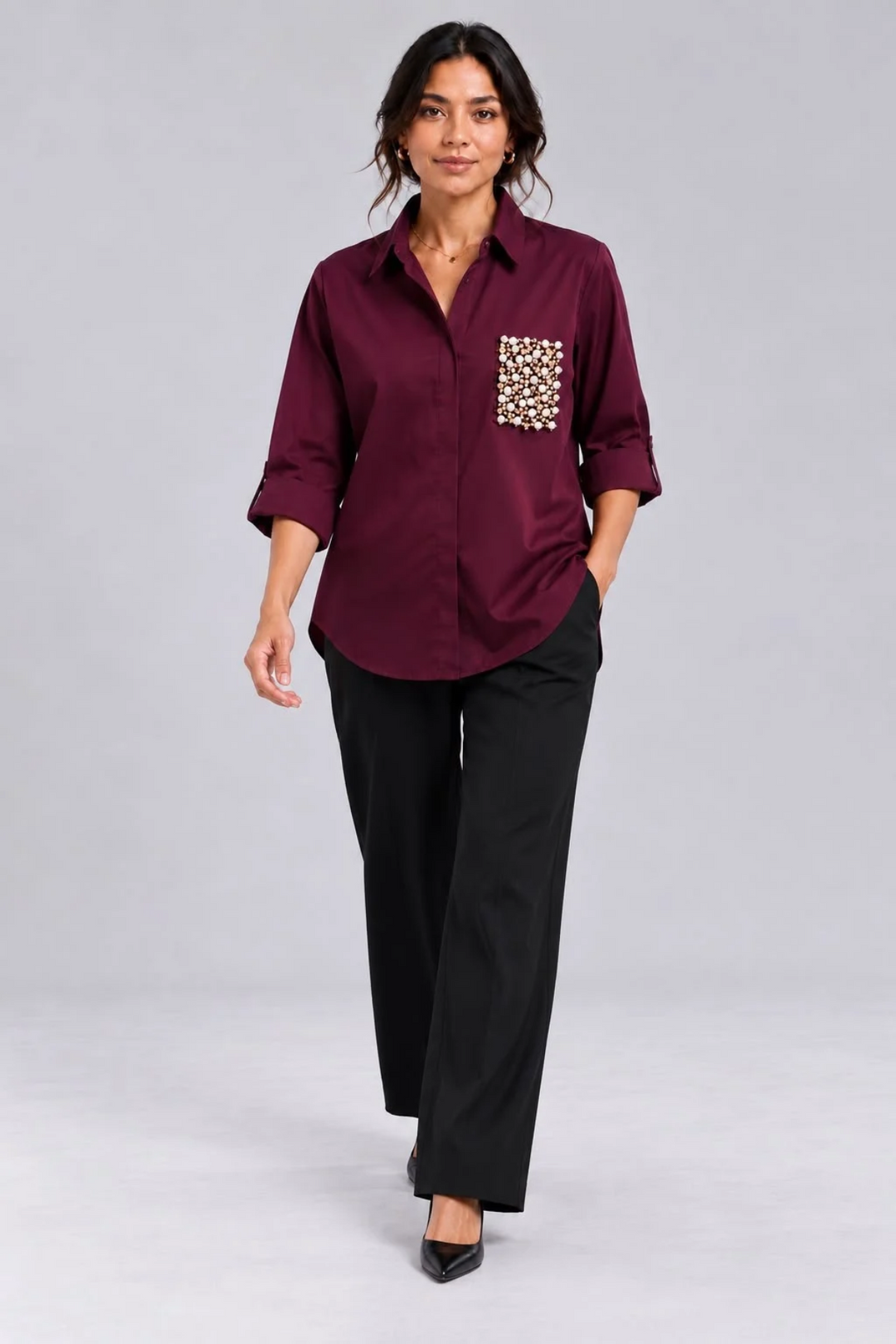 Burgundy Pearl Pocket Shirt