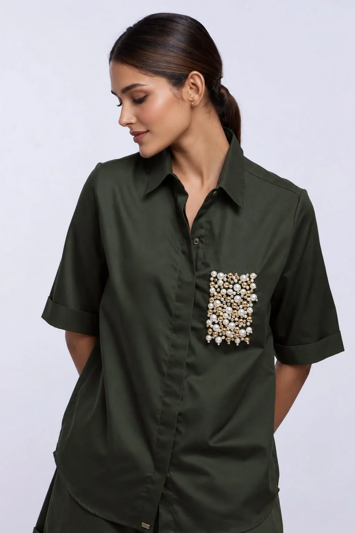 Olive Pearl Pocket Shirt