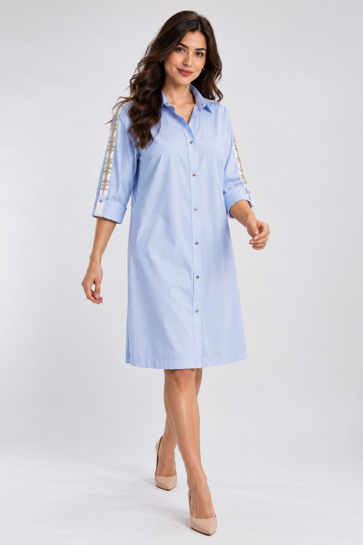 Sky Blue Crystal Ribbon Shirt Dress