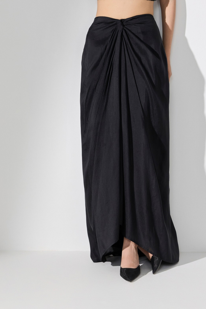 Black Dupion Silk Knotted Skirt
