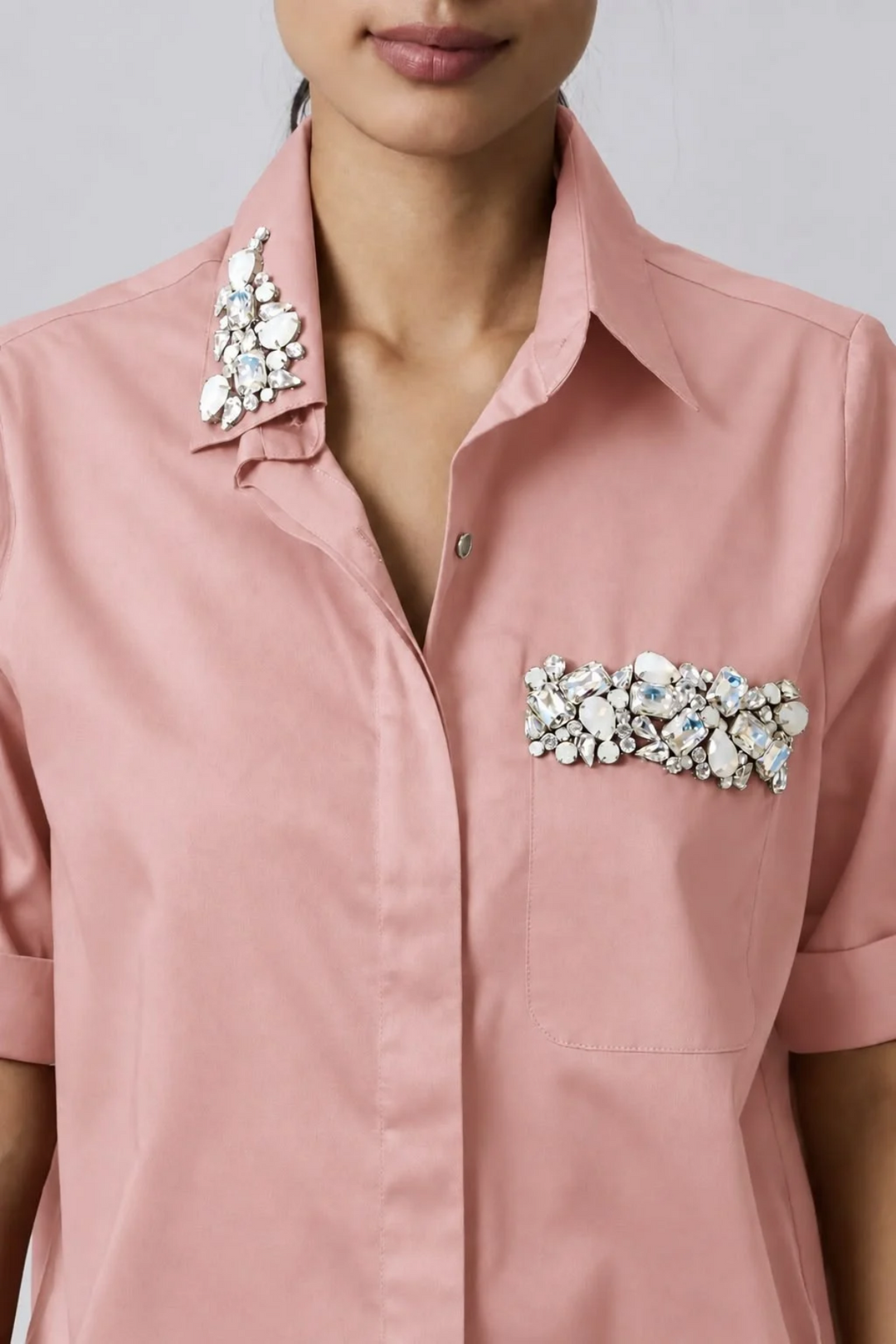 Salmom Collar Pocket Crystal Co-ord Set