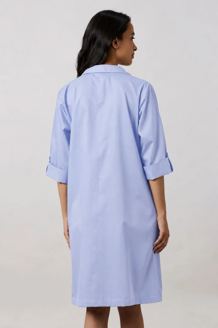 Sky blue Pocket Crystal Shirt Dress
