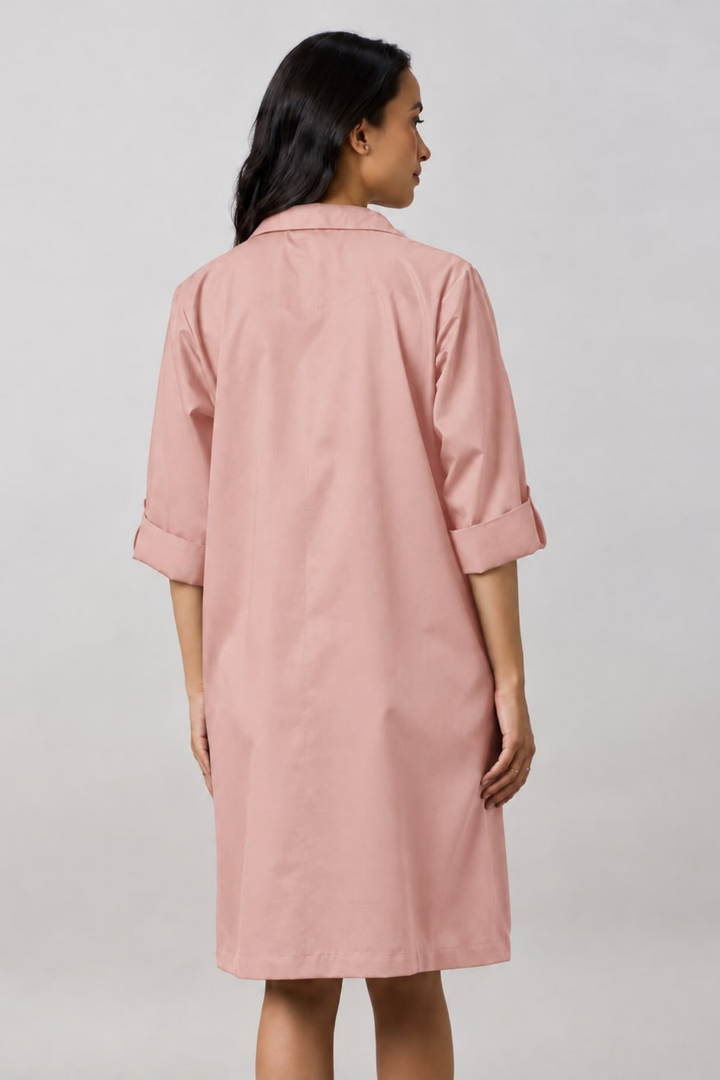 Salmon Pocket Crystal Shirt Dress