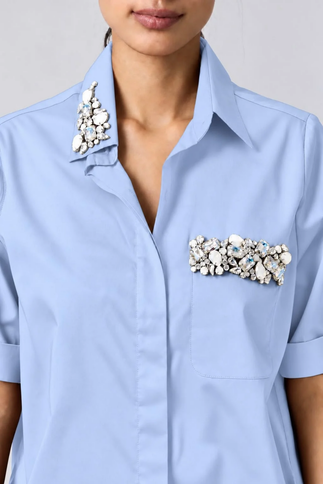 Sky Blue Pocket Crystal Co-ord Set