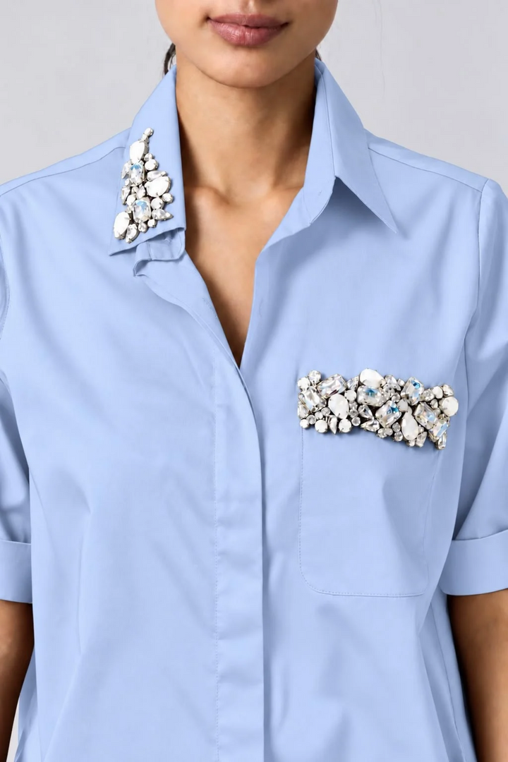 Sky Blue Pocket Crystal Co-ord Set