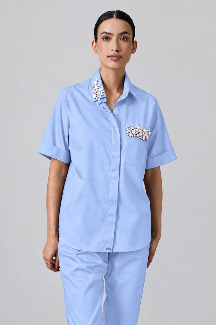 Sky Blue Pocket Crystal Co-ord Set