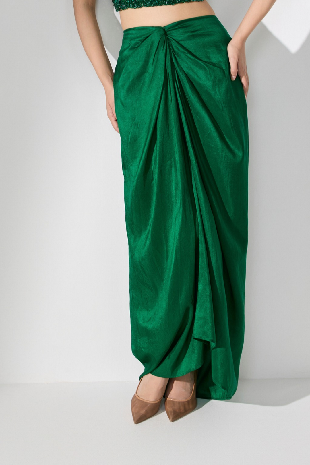 Emerald Dupion Silk Knotted Skirt