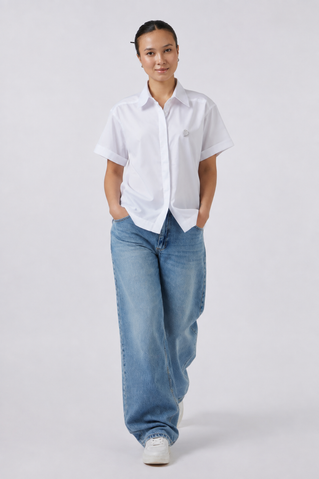 Pearl Heart White Crop Shirt