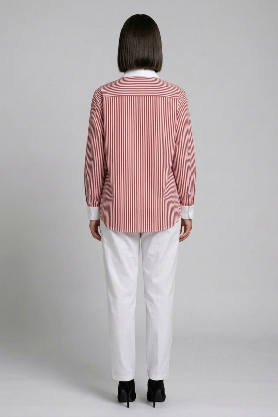 Red Stripe Crystal Pearl Collar Shirt