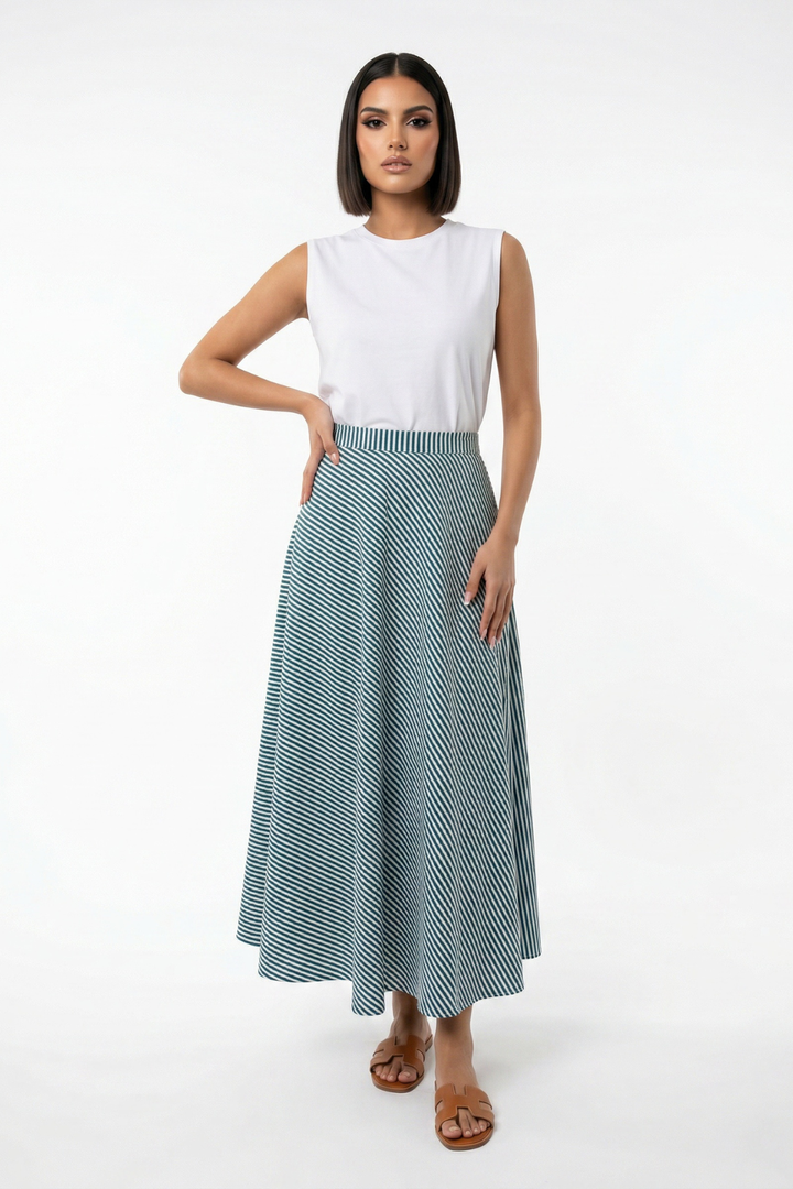 Green Stripe Cascade Skirt