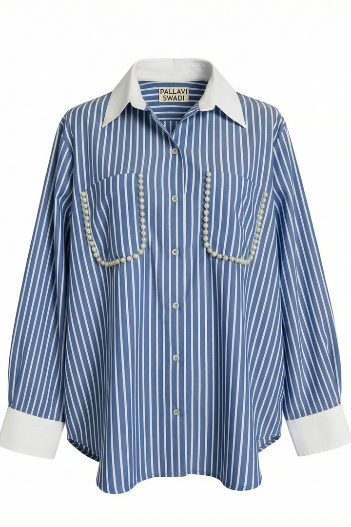 Blue Stripe Pearl Pocket Shirt